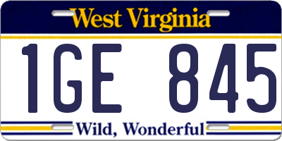 WV license plate 1GE845