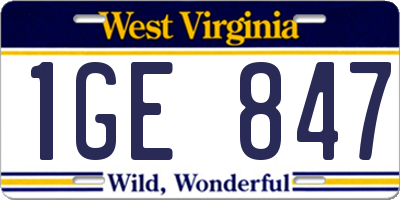 WV license plate 1GE847
