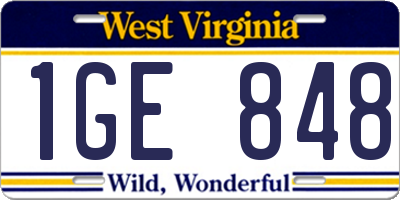 WV license plate 1GE848