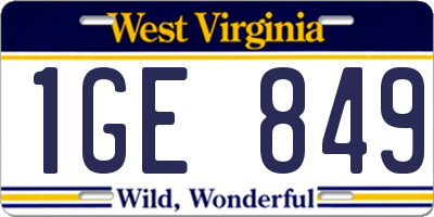 WV license plate 1GE849
