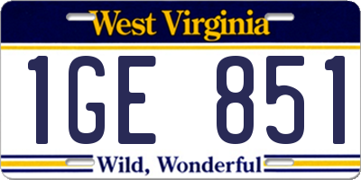 WV license plate 1GE851
