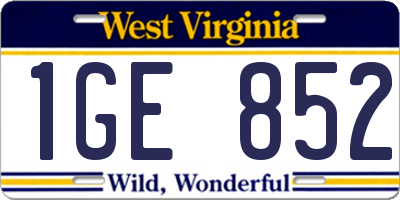 WV license plate 1GE852