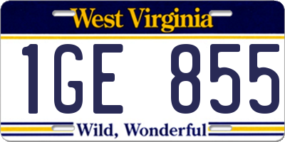 WV license plate 1GE855