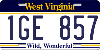 WV license plate 1GE857