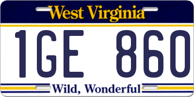 WV license plate 1GE860
