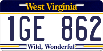 WV license plate 1GE862