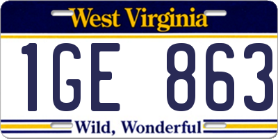 WV license plate 1GE863