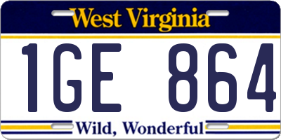 WV license plate 1GE864