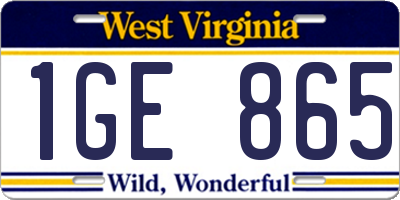 WV license plate 1GE865