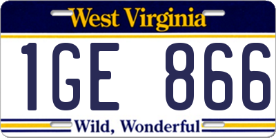 WV license plate 1GE866