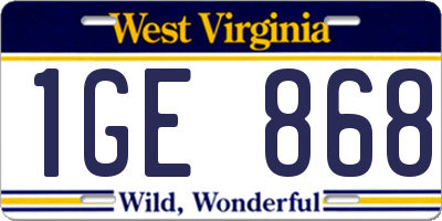 WV license plate 1GE868