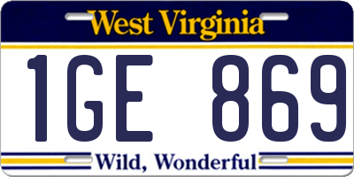 WV license plate 1GE869