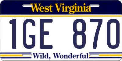 WV license plate 1GE870