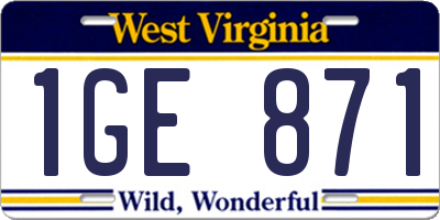 WV license plate 1GE871