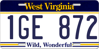 WV license plate 1GE872