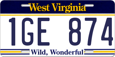 WV license plate 1GE874
