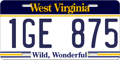 WV license plate 1GE875