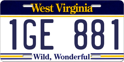 WV license plate 1GE881