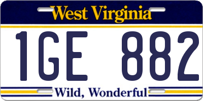 WV license plate 1GE882