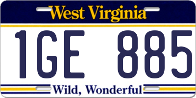 WV license plate 1GE885