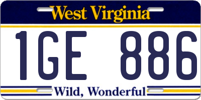 WV license plate 1GE886
