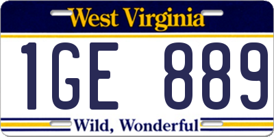 WV license plate 1GE889