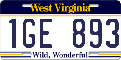 WV license plate 1GE893