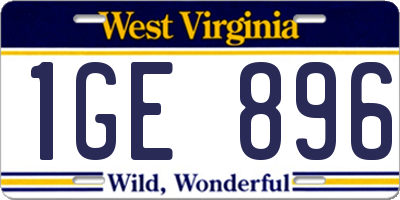 WV license plate 1GE896