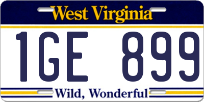 WV license plate 1GE899