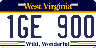 WV license plate 1GE900
