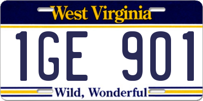 WV license plate 1GE901
