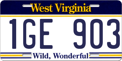 WV license plate 1GE903