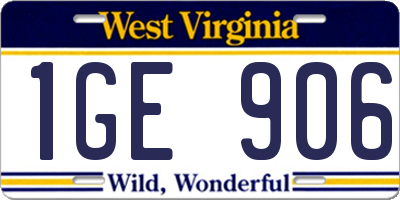 WV license plate 1GE906