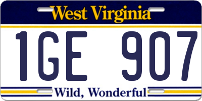WV license plate 1GE907