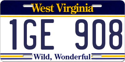 WV license plate 1GE908
