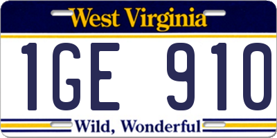 WV license plate 1GE910