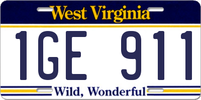 WV license plate 1GE911