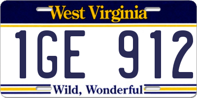 WV license plate 1GE912