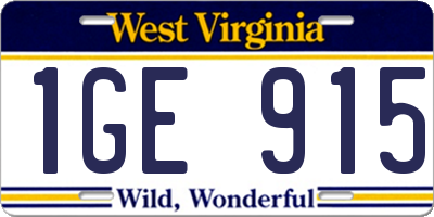 WV license plate 1GE915