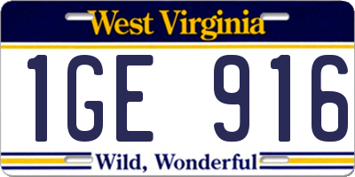 WV license plate 1GE916