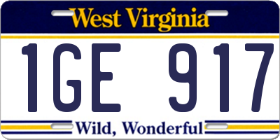 WV license plate 1GE917