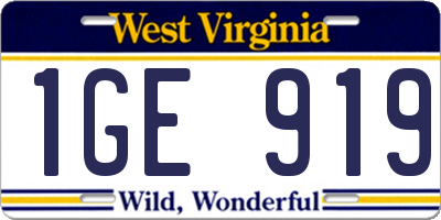 WV license plate 1GE919