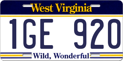 WV license plate 1GE920
