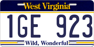 WV license plate 1GE923
