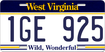 WV license plate 1GE925
