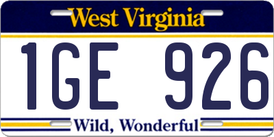 WV license plate 1GE926