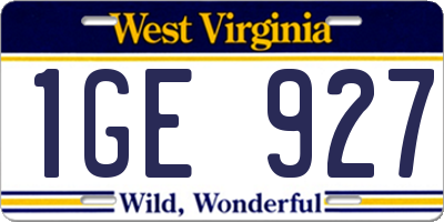 WV license plate 1GE927