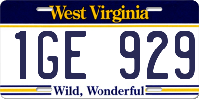 WV license plate 1GE929