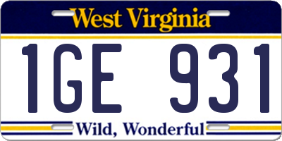 WV license plate 1GE931