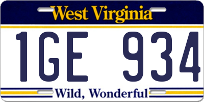 WV license plate 1GE934